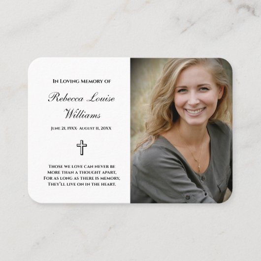 Gedenkkarte mit Foto Beerdigung weiß Visitenkarte (Vorderseite)