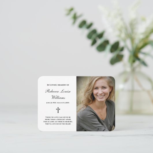 Gedenkkarte mit Foto Beerdigung weiß Visitenkarte (Stehend Vorderseite)