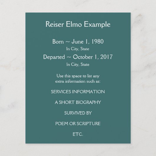 Gedenkkarte Mod (Rückseite)