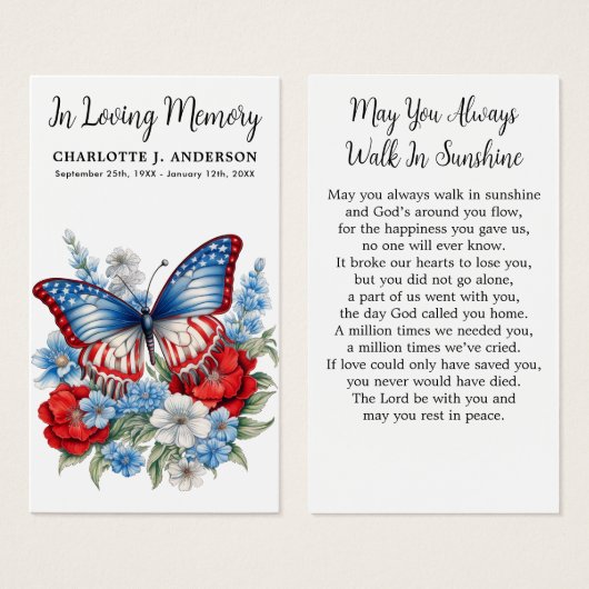 Gedenkkarte Patriotic Butterfly (Vorne & Hinten)