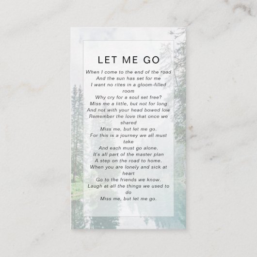 Gedenkkarte | Wald Telefonnummerkarte (Rückseite)