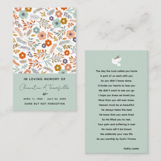 Gedenkkarte zur Beerdigung der Florentove Visitenkarte (Vorne/Hinten)