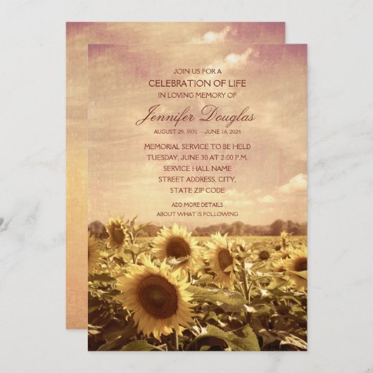 Gedenkkarten für Sonnenblumenbeerdigung Einladung (Vorne/Hinten)