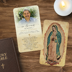 Gedenkkarten mit Foto und Guadalupe-Motiv 'In Lieb
