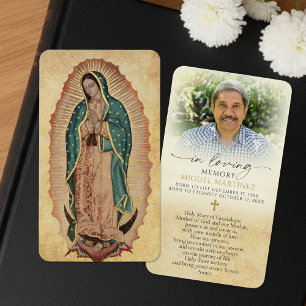 Gedenkkarten mit Foto und Guadalupe-Motiv 'In Lieb