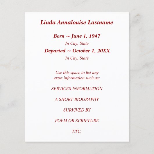 Gedenkkarten rot geblüht (Rückseite)