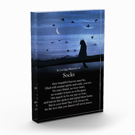 Gedenkkatze mit Himmelgedicht und Individuelle Nam Fotoblock (Links)