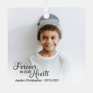 Gedenkkind-Foto für immer in unserem Herzen Ornament Aus Metall
