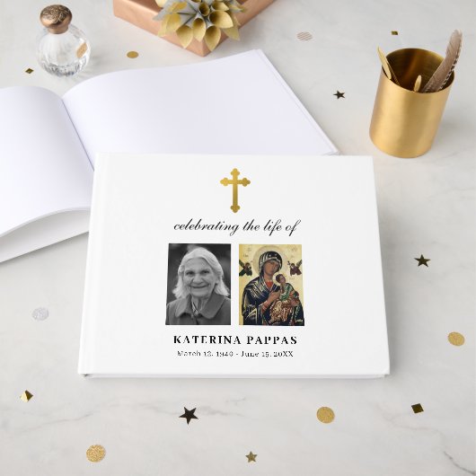 Gedenkkreuz griechisch-orthodoxes Foto Gästebuch (Vorderseite Offen)