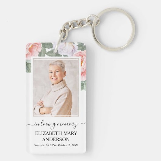 Gedenkliches Foto in der Liebe Erinnerung Rosa Wei Schlüsselanhänger (Rückseite)