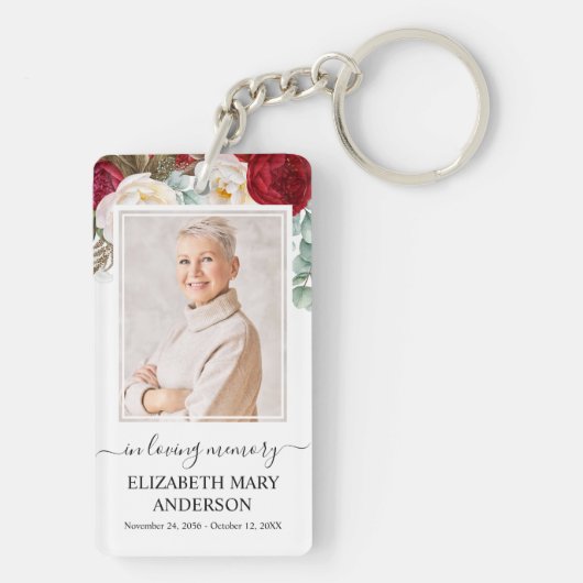 Gedenkliches Foto in der Liebe Erinnerung Rote Wei Schlüsselanhänger (Rückseite)