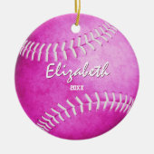 Gedenkmädchen spielen heiß rosa Softball Keramik Ornament (Vorne)