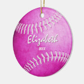 Gedenkmädchen spielen heiß rosa Softball Keramik Ornament (Links)