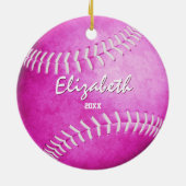 Gedenkmädchen spielen heiß rosa Softball Keramik Ornament (Hinten)