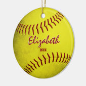 Gedenkmädchen Sport grungelgelber Weichball Keramik Ornament (Links)