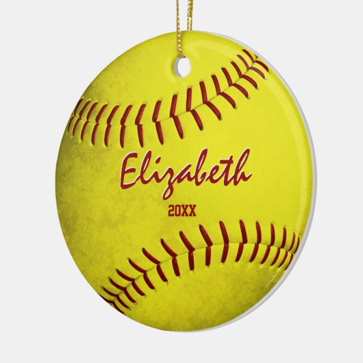 Gedenkmädchen Sport grungelgelber Weichball Keramik Ornament (Links)