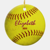 Gedenkmädchen Sport grungelgelber Weichball Keramik Ornament (Hinten)