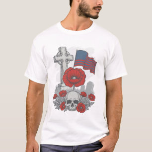 Gedenkmohnflaggenkreuz Vintage Gravur Vektor T-Shirt