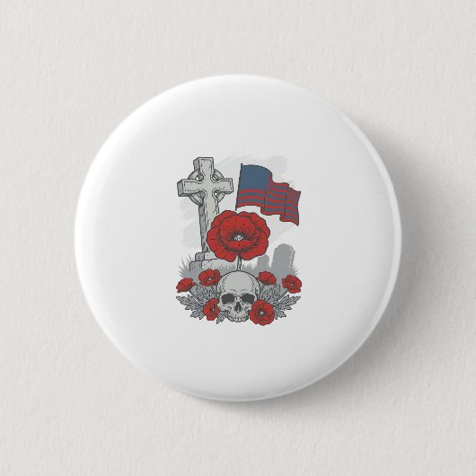 Gedenkmohnflaggenkreuz Vintage-Stichvektor Button (Vorderseite)