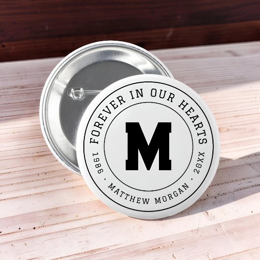Gedenkmonogramm 'Für immer in unseren Herzen' Button