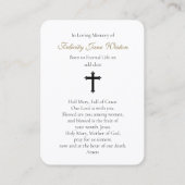 Gedenkmüttin Mary Prayer Sympathiekarten Visitenkarte (Rückseite)