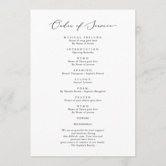 Gedenkorden für das Foto der Beerdigung Programm (Rückseite)