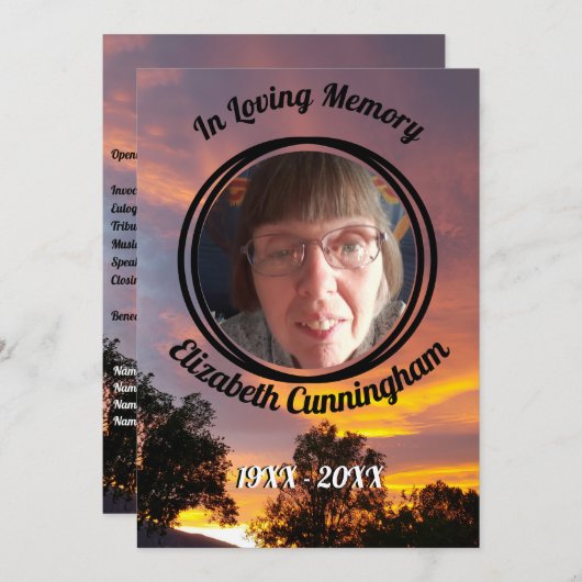 Gedenkprogramm für das Gold- und Rosa-Sonnenunterg Einladung (Vorne/Hinten)