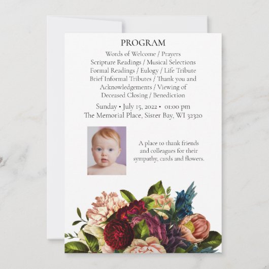 Gedenkprogramm für die Beerdigung der Deep Red Blu Einladung (Rückseite)