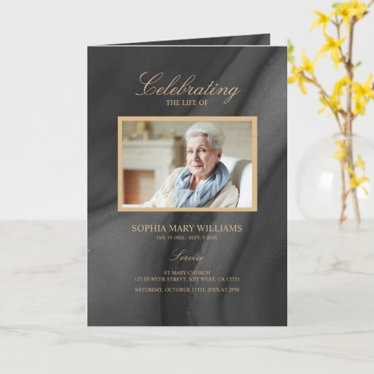 Gedenkprogramm für Schwarz-Gold-Kalligrafie Karte (Gelbe Blume)