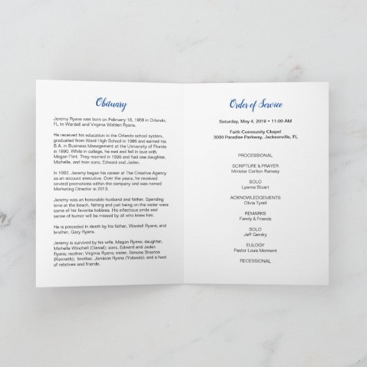 Gedenkprogramm zur Beerdigung des Strandes Karte (Innenseite)