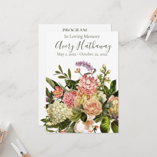 Gedenkprogramm zur Beerdigung durch die Blüte Einladung (Vorderseite/Rückseite Beispiel)