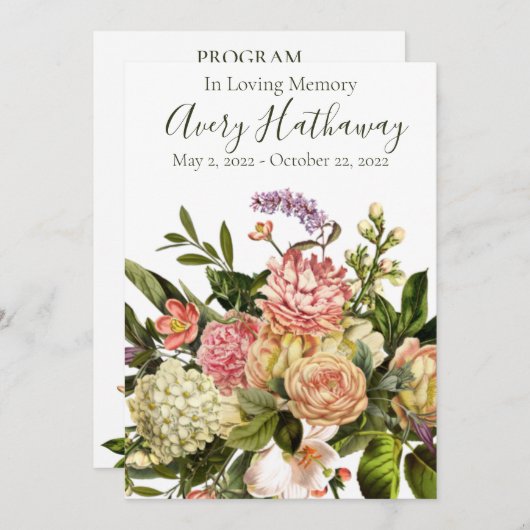 Gedenkprogramm zur Beerdigung durch die Blüte Einladung (Vorne/Hinten)