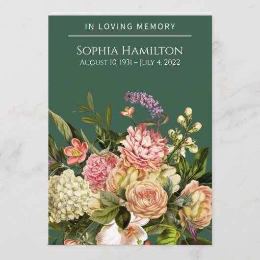 Gedenkprogramm zur Beerdigung grüner Flora Programm (Vorderseite)