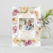 Gedenkprogramm zur Beerdigung Rosa und Gelbe Flora Einladung (Stehend Vorderseite)