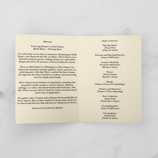 Gedenkprogramm zur Beerdigung von Ozeanen Programm (Innenseite)