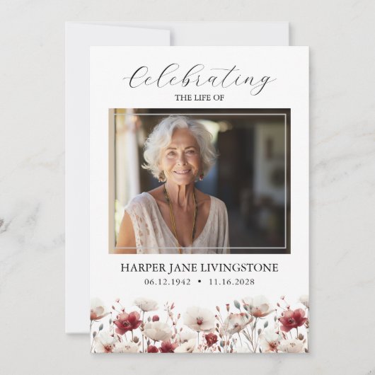 Gedenkprogramm zur Beerdigung von Pink und Weißmoh Einladung (Vorderseite)