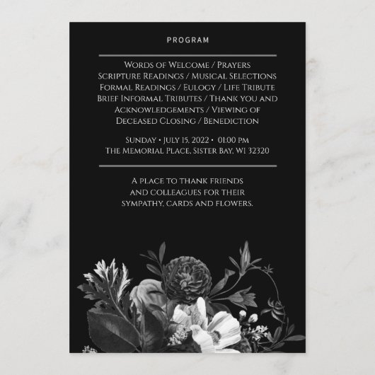 Gedenkprogramm zur Beerdigung von Schwarzen Flora Programm (Rückseite)