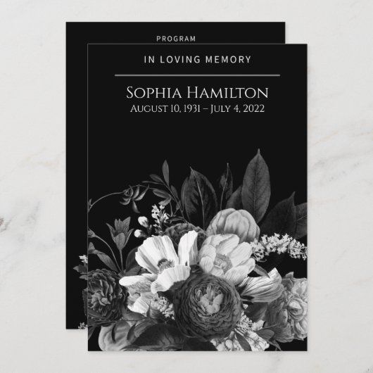 Gedenkprogramm zur Beerdigung von Schwarzen Flora Programm (Vorne/Hinten)