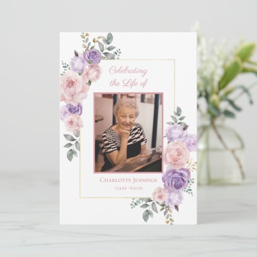 Gedenkprogramm zur Lila Beerdigung von Rosa Programm (Stehend Vorderseite)