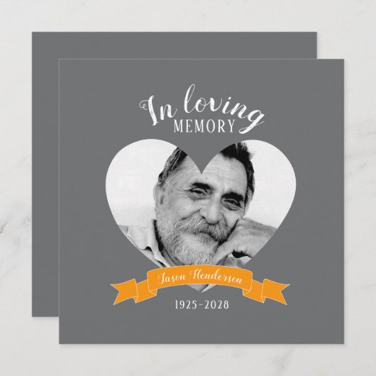 Gedenkservice Foto Herz-Orange Band lädt ein Einladung (Vorne/Hinten)