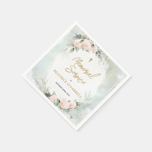 Gedenkservice für Blume in sanft rosa Wasserfarben Serviette (Ecke)