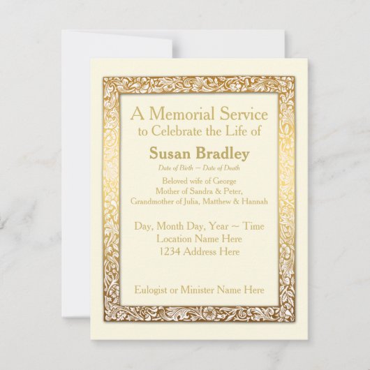 Gedenkservice für Vintage Rahmen Einladung (Vorderseite)