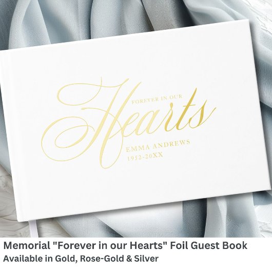 Gedenkstätte "Forever in our Hearts" Gold Foil, Wh Gästebuch