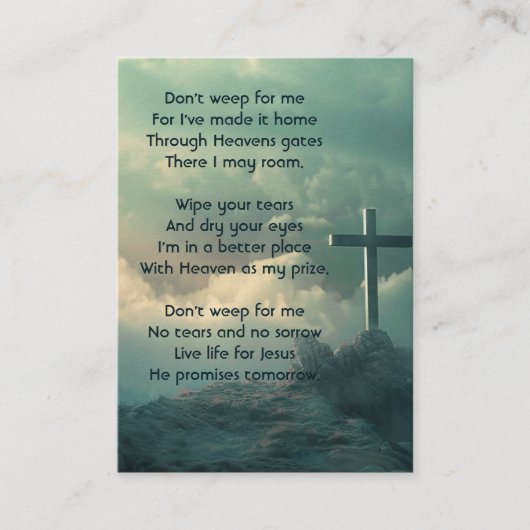 Gedenkstätte Foto Gebet Christlichen Kreuz Berg Visitenkarte (Vorderseite)