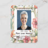 Gedenkstätte Foto Gebet Hummingbird Garden Visitenkarte (Rückseite)