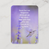 Gedenkstätte Foto Gebet Lavendel Hummingbird Garde Visitenkarte (Vorderseite)