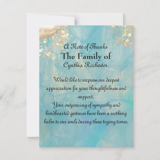 Gedenkstätte für Abstrakten Marmor in elegantem Bl Dankeskarte (Vorderseite)