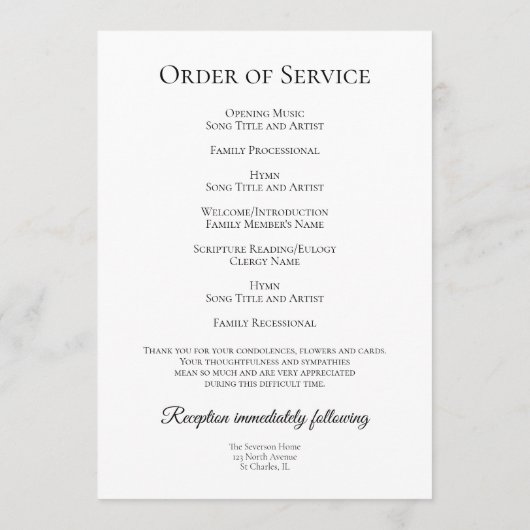 Gedenkstätte für Beerdigung-Service Programm (Rückseite)