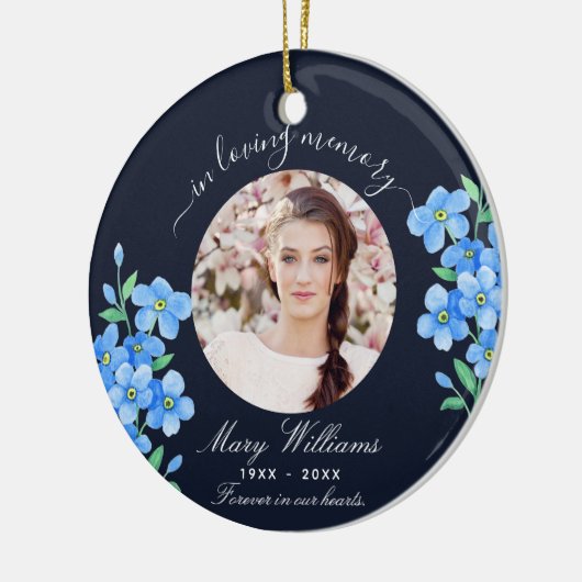 Gedenkstätte für blaues Foto vergessen Sie mich ni Keramik Ornament (Links)