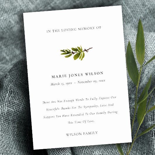 Gedenkstätte für das elegante Pine Branch Foliage Dankeskarte